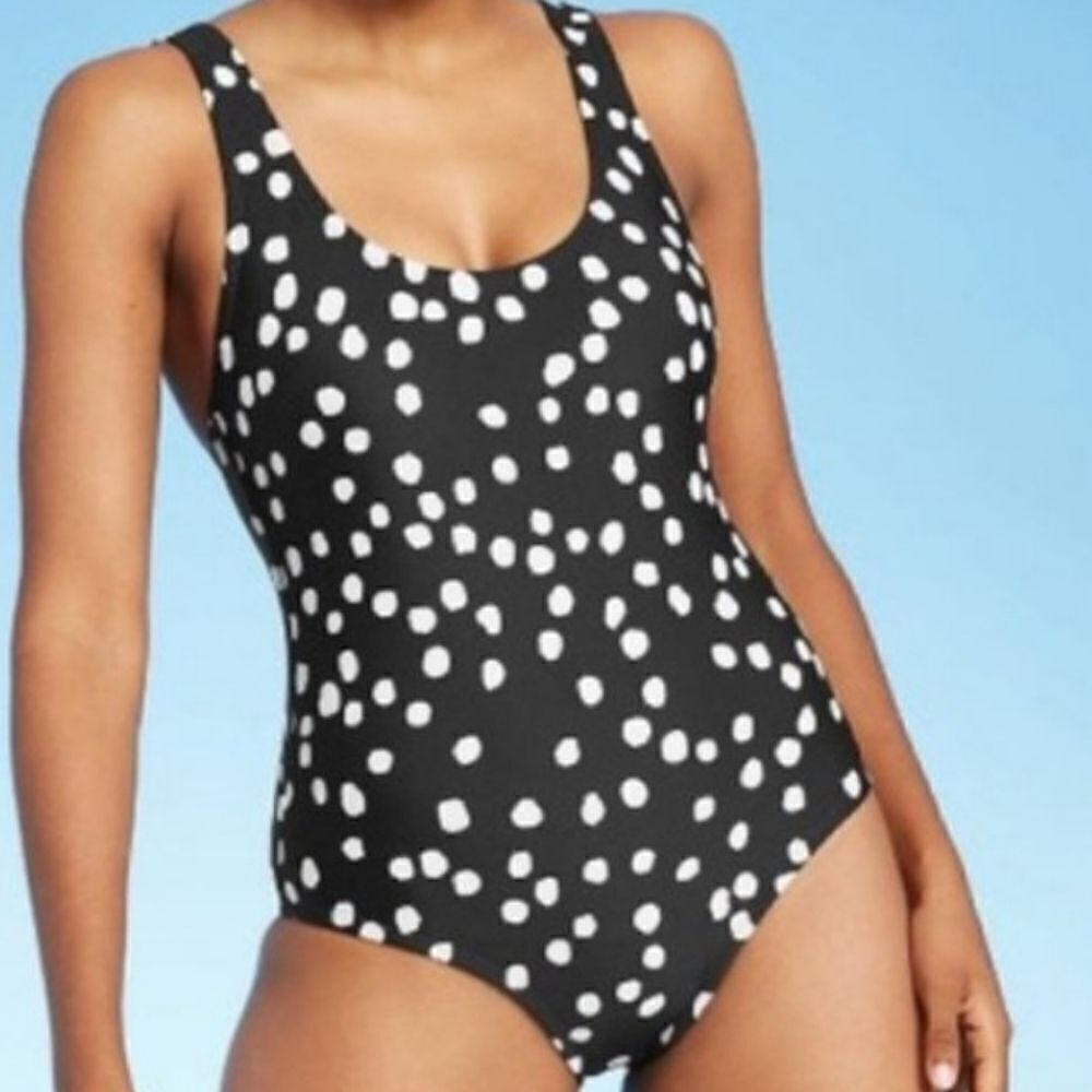 NWT Kona Sol Dot Modern One Piece Swimsuit Black and White   Size Medium